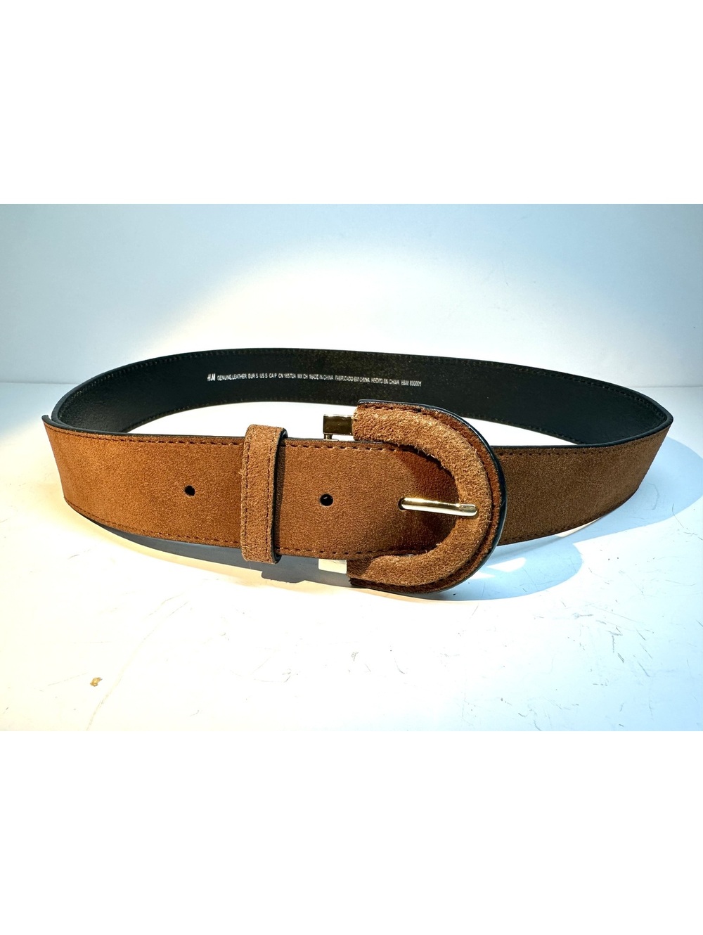 Brown Genuine Leather H&M Belt Horseshoe Buckle Size S - Picture 2 of 6